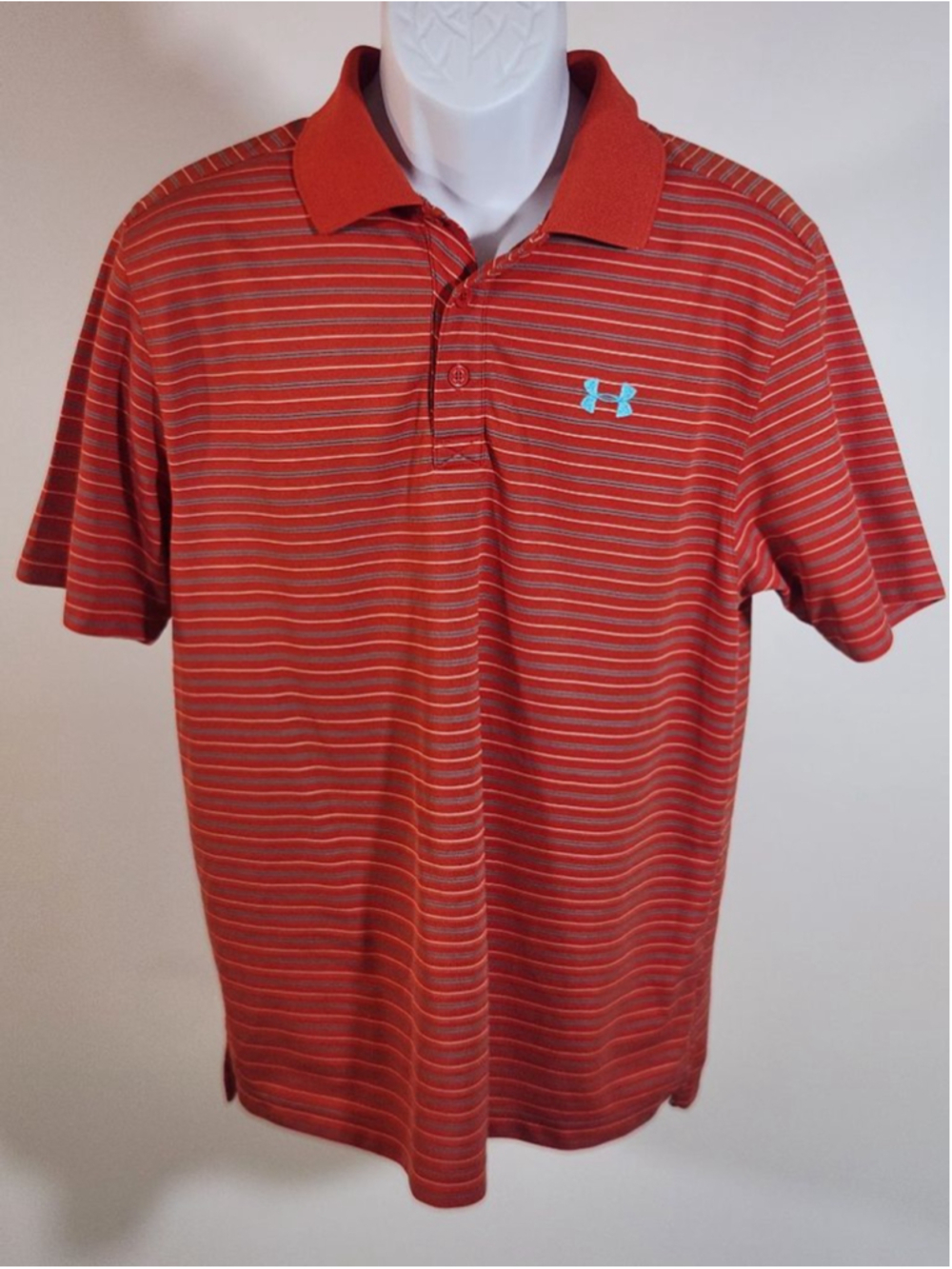 Men's Under Armour Orange Blue Striped Loose Heatgear SS Medium Polo, Athleisure